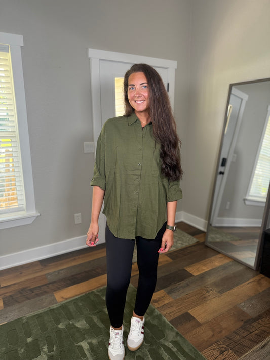 Olive Ease Button-Up