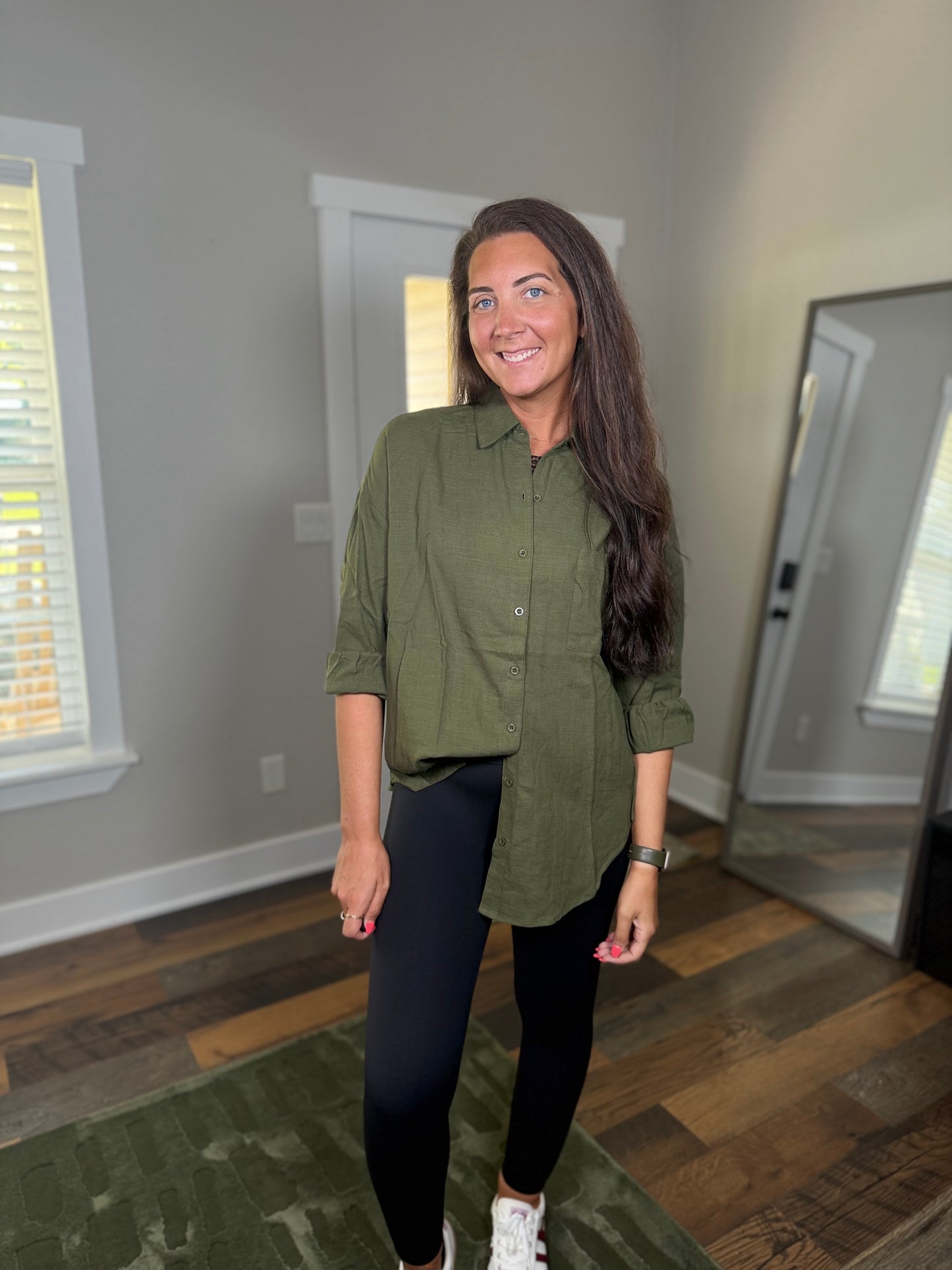 Olive Ease Button-Up